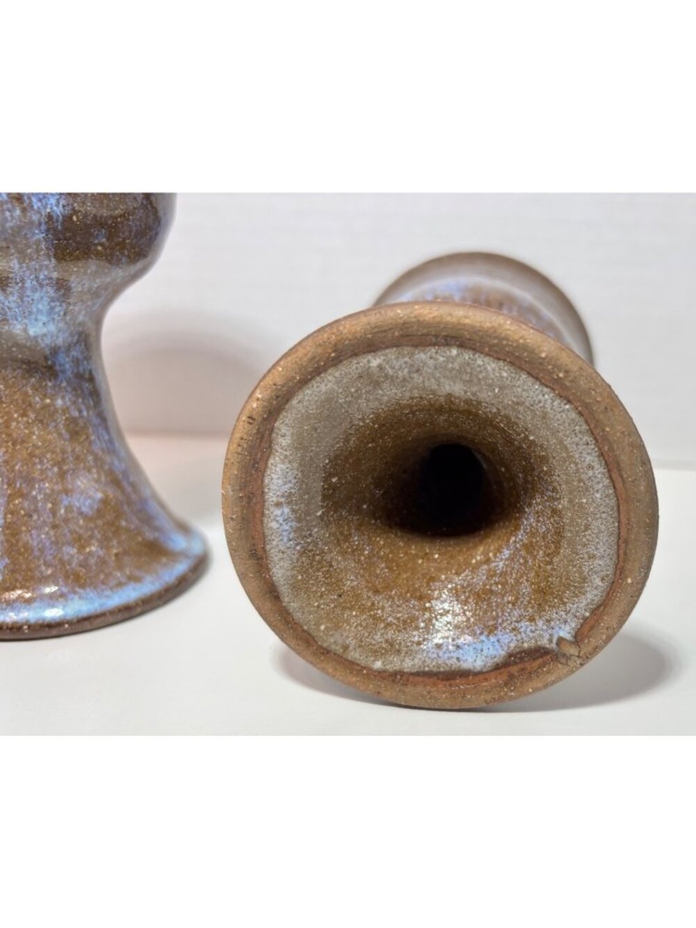 Studio Art Pottery Handmade Stoneware Wine Glass Goblet Blue Speckled set of 2 - Picture 6 of 6